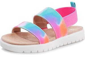 shoeslocker Girls Sandals Summer Shoes Open Toe Elastic Back Strap Sandals Flat for Little Kids Big Kids