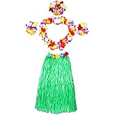 Hawaii Dancing Hula Set Grass Skirt Adult Costume Suit(Skirt Color:Green,Thicken)