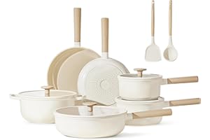 CAROTE 12 Pcs Pots and Pans Set, Nonstick Ceramic Cookware Sets, Health Non Stick Induction Cookware Kitchen Granite Cooking Set w/Frying Pans & Saucepan, PFOS, PFOA Free