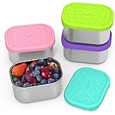 SOPHICO Stainless Steel Snack Containers for Kids, 8 oz Small Food Storage Container 1 Cup with Silicone Lid - Perfect 304 Metal Toddler Lunch Box for Daycare and School, Leak Proof (MIX, 4 PACK)