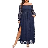 Plus Size Summer Dresses - Boho Casual Off Shoulder Floral Long Maxi Dress with Pockets