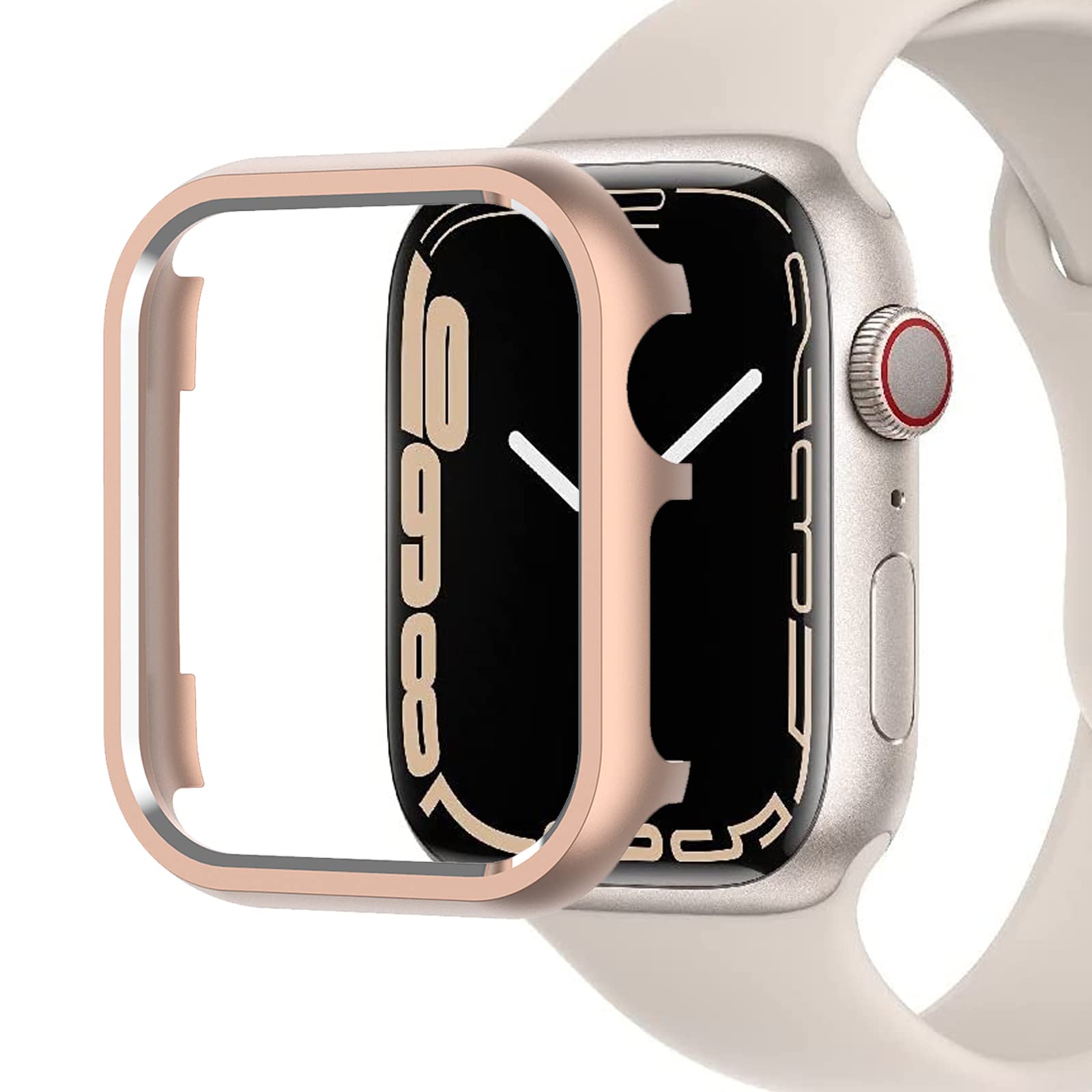 Miimall Case Compatible with Apple Watch Series 9/8/7 41mm/45mm, Aluminum Alloy Metal Frame Protective Cover Ultra-Thin All-Around Bumper Protective Case for Apple Watch 45mm - Rosegold