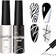 7ml*2pcs Nail Art Liner Gel Polish Built in Thin Brush,Black White Nail Polish Soak off Curing for French Tip Nails Design,Nail Art Supplies Kit for Home Salon DIY Nail and French Manicure Painting