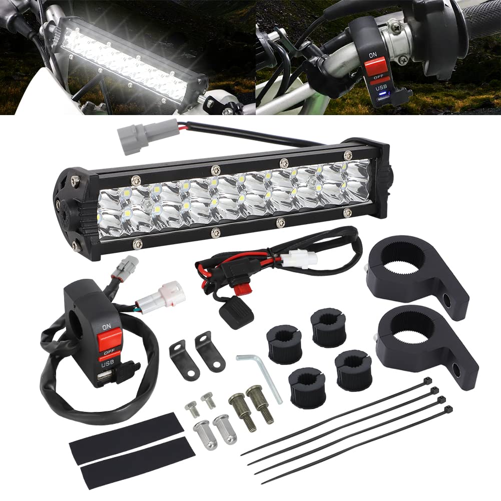 Photo 1 of motoparty Dirt Bike Light Bar 60W 4200LM Motorcycle Headlight Bar for KLX110 CRF110 TTR110 YZ250F Compatible Most 7/8” Handlebars 60W Headlight Bar
