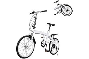 CUBELLIN 20 Inch Folding Bike 6-Speed Folding Bicycle Adjustable Seat Adult Bike with Dual Brake Portable Adult Bicycle for Travel and Workout (White)