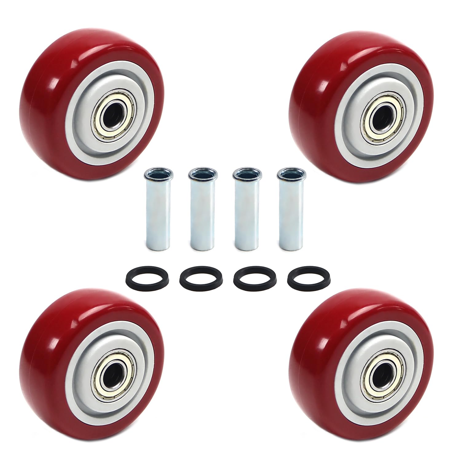 Photo 1 of 4 PCS 3INCH Caster Wheels Red Heavy Duty Plate Shelf Replacement Wheels for Platform up to 264 LBS/120KG