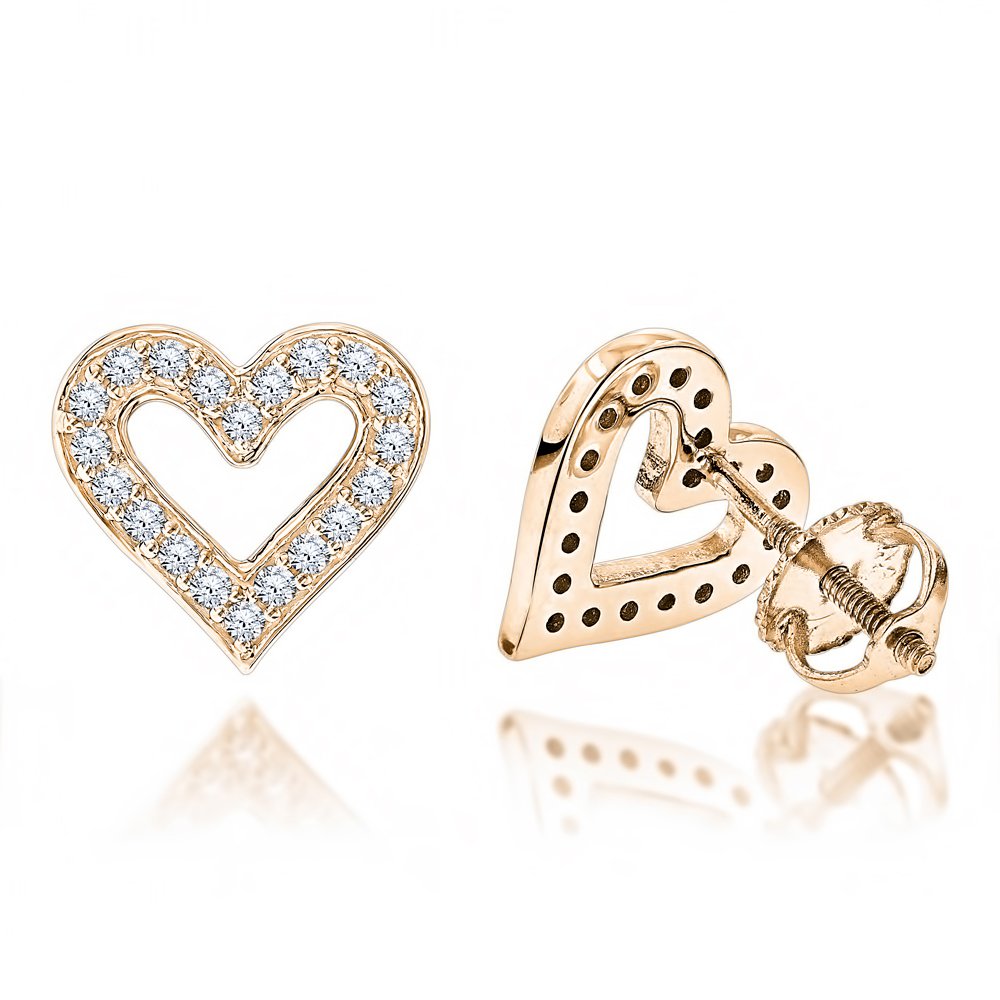 Amazon Com Ladies 14k Natural 0 3 Ctw Diamond Heart Earrings