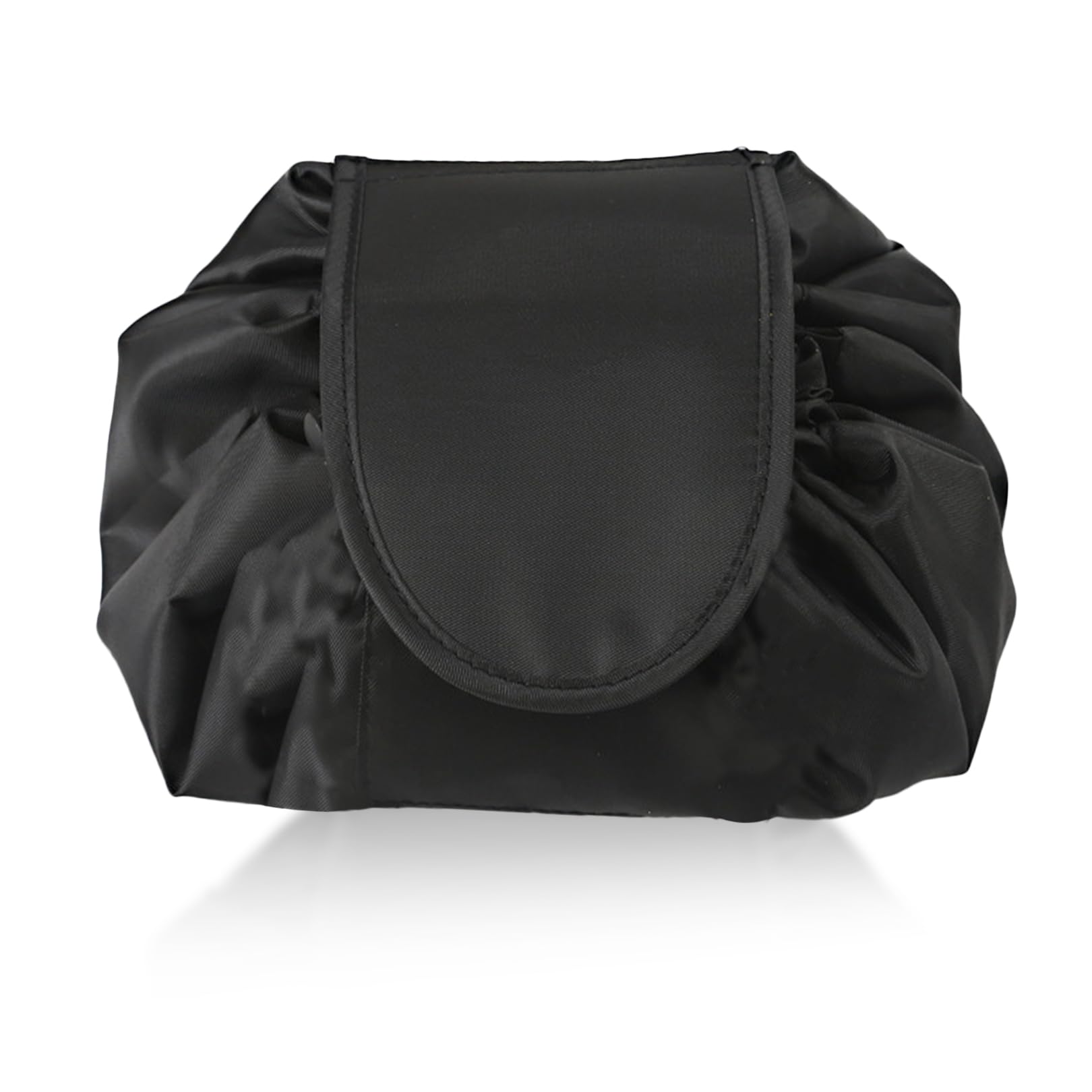 Lazy Drawstring Makeup Bag,Black Make up Bag for Women,Fold Out Small Flat Lay Makeup Bags,Draw String Makeup Organiser Bags,Travel Makeup Pouch Storage Organiser for Travel,Business Trip