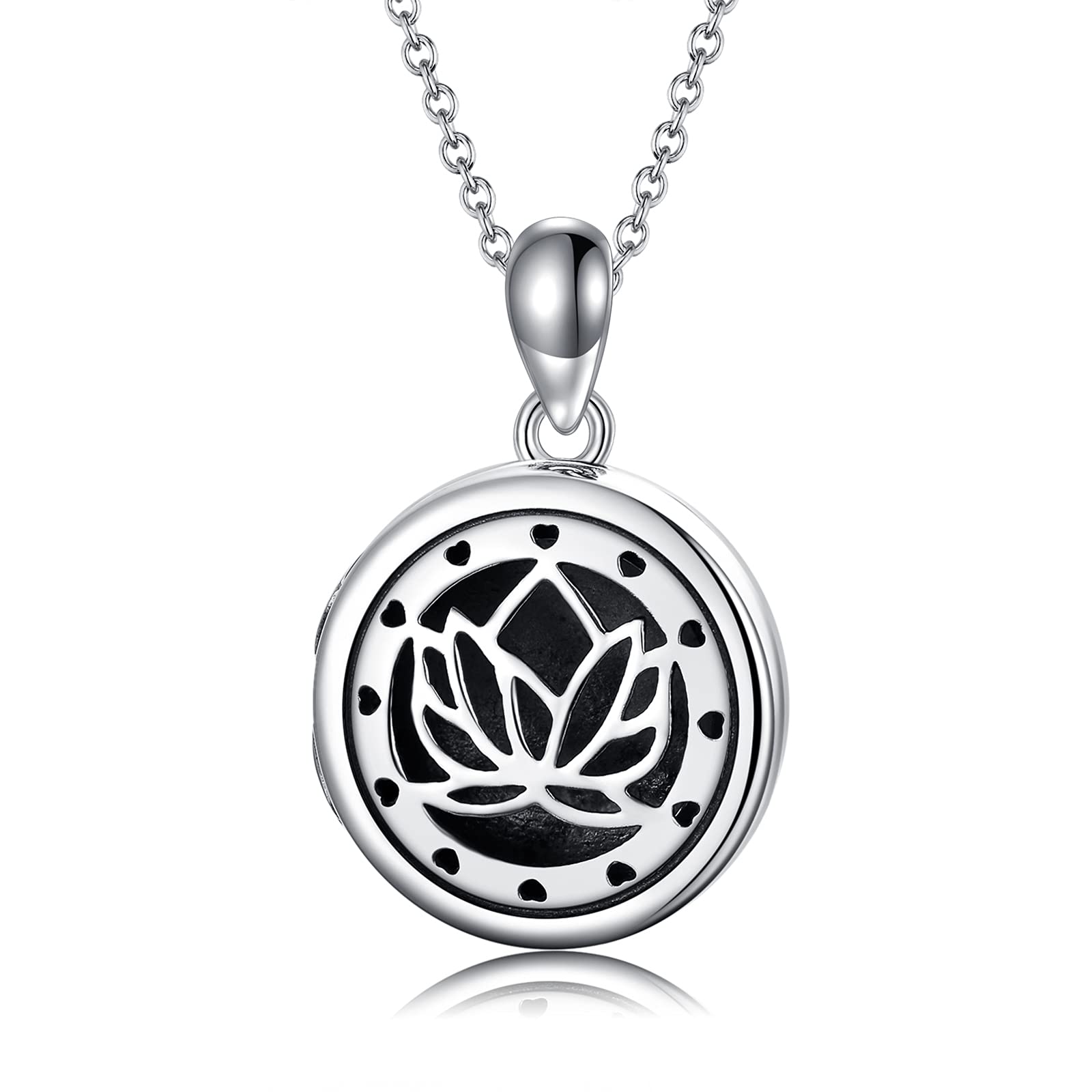 SOULMEET Personalized Vintage Lotus Flower Locket Necklace That Holds 2 Pictures Memorial Vintage Photo Locket Custom Any Photo Healing Gift Sterling Silver