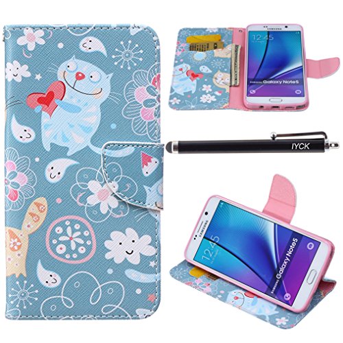 Note 5 Case, Galaxy Note 5 Case, iYCK Premium PU Leather Flip Folio Carrying Magnetic Closure Protective Shell Wallet Case Cover for Samsung Galaxy Note 5 with Kickstand Stand - Cartoon Fat Cat