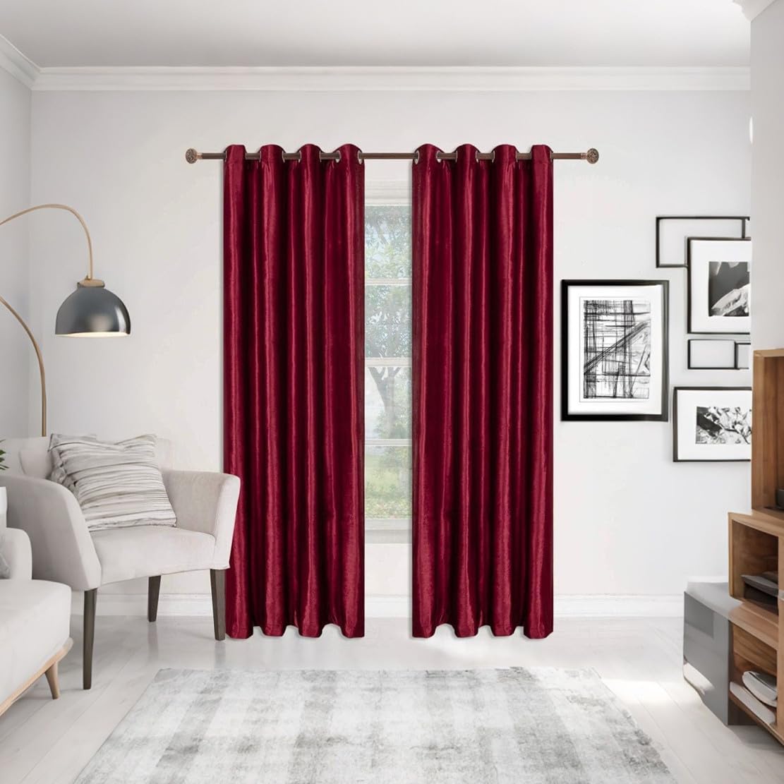 MYRU 1 Pair Velvet Curtains Eyelet Room Drakening Curtains for Bedroom and Living Room (Burgundy Red, 2 x 66x84 Inch)