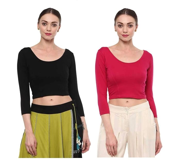 Women's Cotton Readymade Saree Blouse Stretchable Crop Top Choli Pack of 2