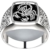 925 Sterling Silver Retro Men's and Women's Pattern Personality Electroplating Scorpion Shape Thai Silver Ring Hip hop Party Cocktail Party Ring Men's and Women's Animal Zodiac Ring Size 8-12 594 (9)