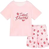Play Tailor Girls Pajamas for Kids 2 PCS Summer Pjs Set Short Sleeve Top Sleepwear for Teen Girl 4-15