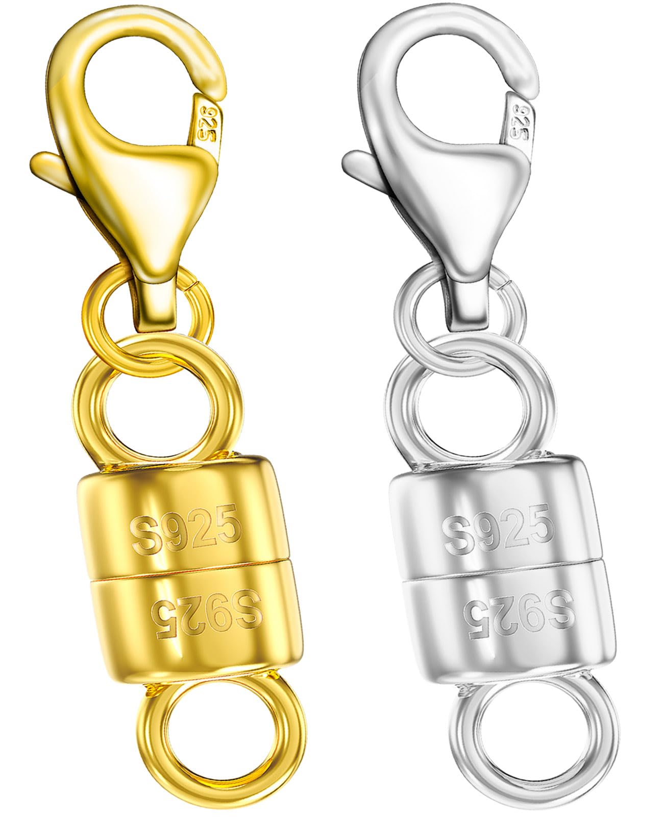Photo 1 of Dailyacc 925 Silver Lobster Magnetic Necklace Clasps and Closures Safety Sterling Silver with 14K Gold Jewelry Converters for Bracelets Chain Extender