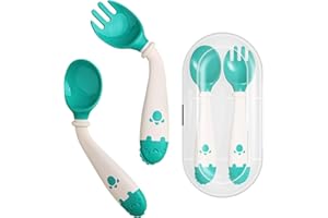 Deejoy Toddler Utensils, Self-feeding Flatware Set withTravel Case, Baby Spoons and Forks with Silicone Bendable Handle, Easy Grip Heat-Resistant, Ideal for Kids, Stage 2 (Green)