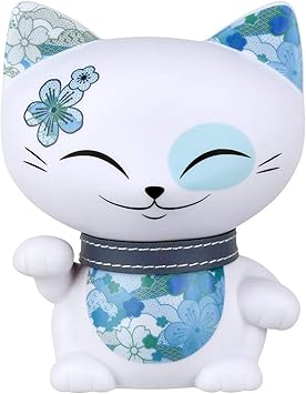 Chat Porte Bonheur Maneki Neko Mani The Lucky Cat 11cm Blanc Collier Bleu Petrole Amazon Fr Jeux Et Jouets