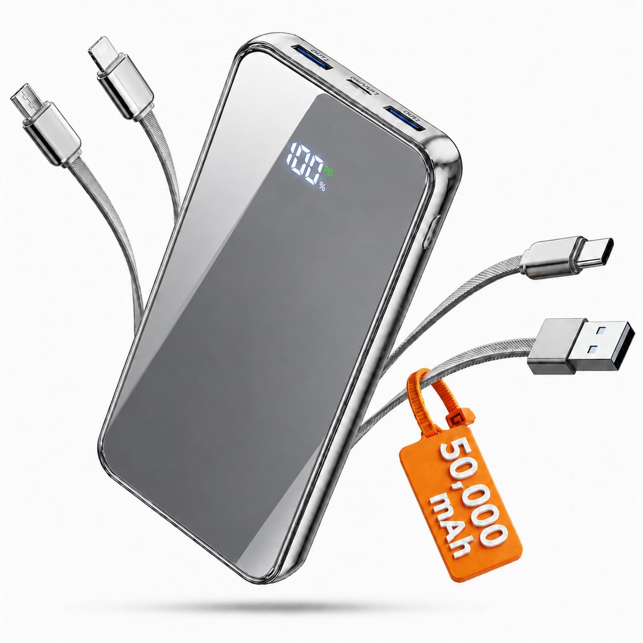 50000mAh Portable Charger, Built-in 4 Cables,22.5W Fast Charging Power Bank