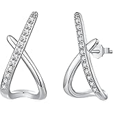 BISAER 14K Gold Plated 925 Sterling Silver Post "Finger Heart" Stud Earrings, Dainty Simple Minimalist Hypoallergenic Huggie Earrings for Women Gifts