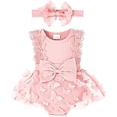 FOCICI Baby Girl Summer Clothes Cute Newborn Girl Outfits Sleeveless Lace One Piece Romper + Headband 2pcs Set 0-12 Months