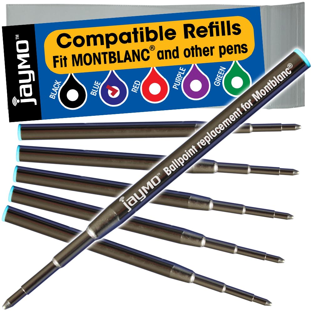 Jaymo Replacement for Montblanc 128214 - Measures 3.875 in / 98 mm Long - Ballpoint Pen Refill - 6 Blue