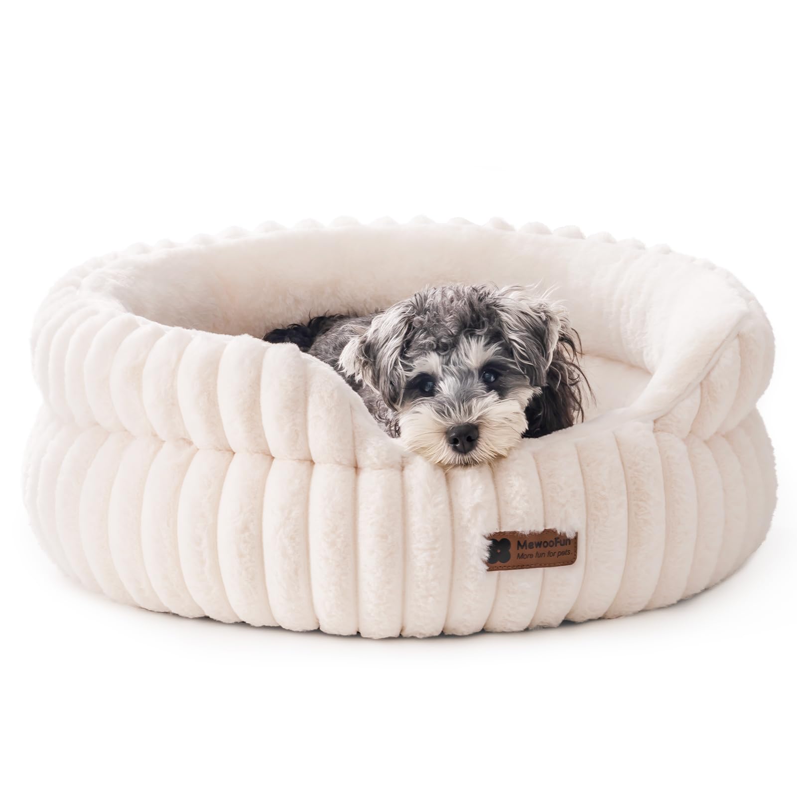 Photo 1 of MEWOOFUN Washable Small Dog Bed, Cat Beds for Indoor Cats with Anti-Slip Bottom, Round Pet Bed for Puppy and Kitten (Beige, 24"x24"x9")