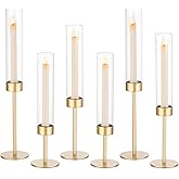 Sziqiqi Hurricane Candle Holders for Wedding: 6 Pcs Gold Candlestick Holders Table Centerpiece - Taper Candle Sticks Holder for Christmas Party