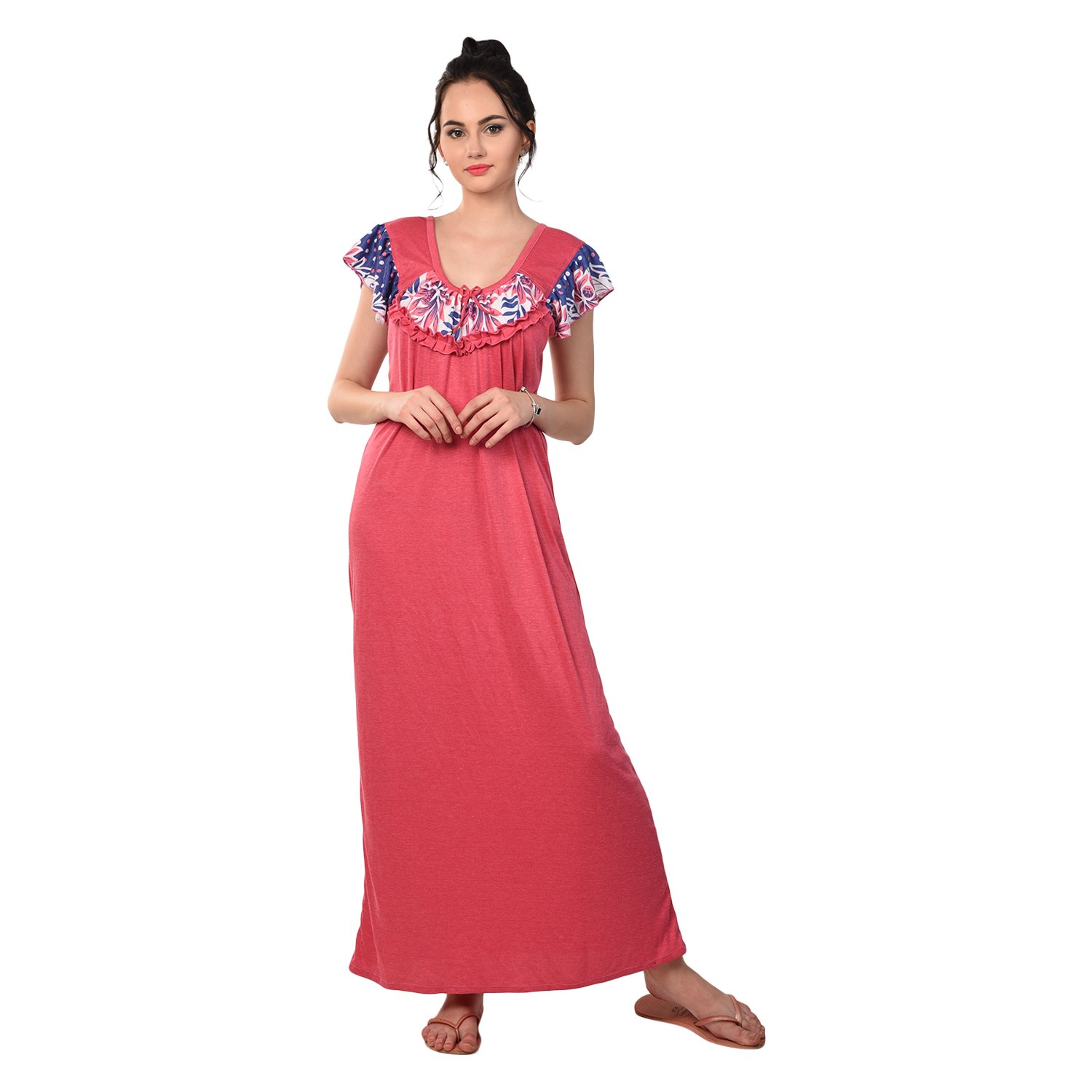 rikosa women's cotton hosiery nighty floral print/comfortable night wear/night gown (pink_free size)