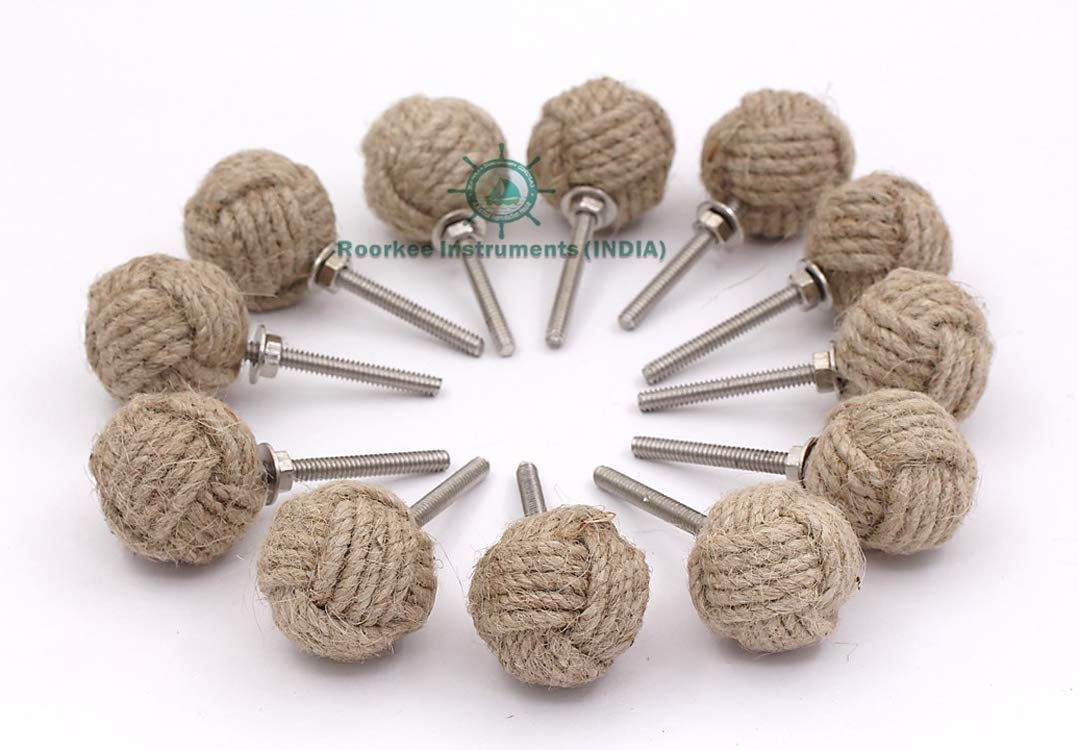12 Knotty Door knobs - Nautical Drawer pulls - Jute Rope Drawer pulls