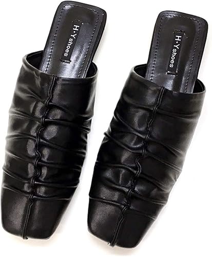 Amazon Zwym くしゅくしゅ ミュール サンダル 前かぶり ペタンコ ローヒール おしゃれ スクエアトゥ シンプル キレイめ 美脚 社内履き 通勤 脱げない スリッパ スタイリッシュ フェミニン フラットシューズ ミュール サンダル Zwym サンダル