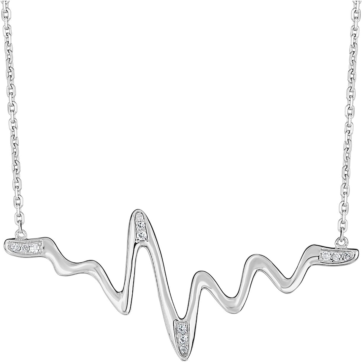 IGL Certified 14K White, Yellow, or Pink Gold Heartbeat Necklace with Diamonds