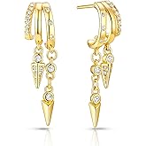 Fwlisesa Gold Earrings for Women, 14k Gold Plated Drop Huggie Earrings Dainty Dangle Earrings for Women Trendy Hypoallergenic Small Hoops Fashion Gold Jewelry