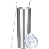 FristChoice 20 oz Skinny Tumbler with Lid and Straw,Stainless Steel Vacuum Insulated Tumbler Cup Double Wall Leak-proof Coffee Mug,Travel Thermal Water Tumbler for Office,Outdoor(Silver,1)