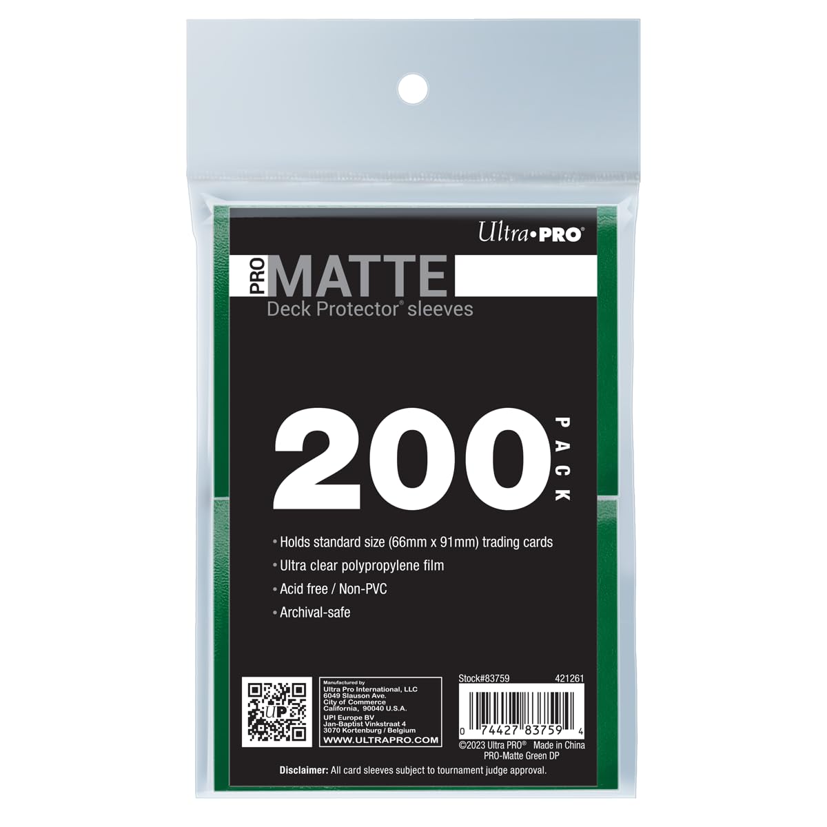 Ultra PRO - 200ct Green PRO-Matte Standard Card Sleeve Deck Protector, Protect & Store Collectible Cards, Sports Cards, MTG, D&D Cards, Sized to Fit Standard Size Cards, High Clarity Matte Finish