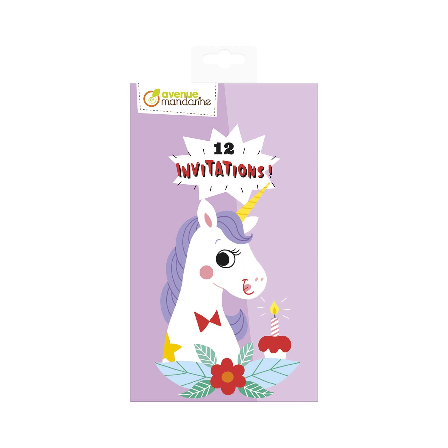 Avenue Mandarine CO211C - A book of 12 invitation cards 17x10 cm including 2 detachable parts (the card and the stub to keep track of the answers) - Unicorns
