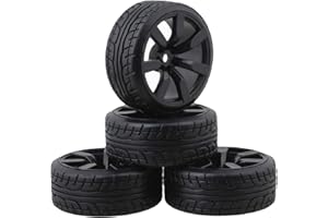 SHARE GOO 4Pcs ShareGoo OD62mm Hard Plastic RC Drift Car Tires & Wheel Rims 12mm Hex Tyre Compatible with Traxxas HSP Tamiya HPI Kyosho 1/10 Drift Drifting RC Car