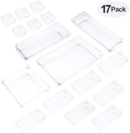 Amazon Com Qozary 17 Pack Clear Plastic Drawer Organizer
