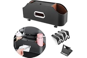 WEDFEIR Car Back Seat Organizer with 2 Drink Cup Holder and Tissue Box, Headrest Hanging Storage Box with Hooks and Phone Holder, Multi-functional Storage for Kids and Travel. (Black)