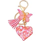 yefiuo Heart Butterfly Keychain Bag Charms for Women Key Ring Car Key Chain Bag Charms Keyring Keychains Valentines Day Gifts