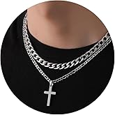 WEDDINEN Cross Necklace for Men Boys, Stainless Steel Layered Cross Pendant Cuban/Figaro Chains Christmas Jewelry Gifts