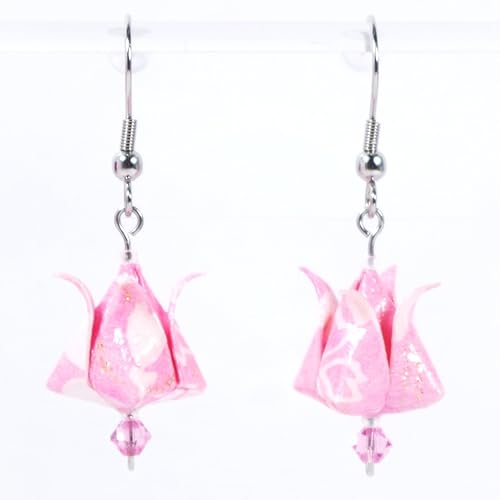Boucles Doreilles Boutons De Lotus Origami Roses Avec Des