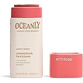 ATTITUDE Oceanly Plastic-Free Lightweight Blush Stick, Titanium Dioxide-Free, EWG Verified, Vegan & Cruelty-free Makeup, Happy Berry, 0.3 Ounces