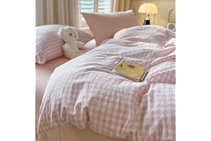 ZBOOM Pink Gingham Duvet Cover Set Full Kids Girls Pink White Checker Reversible Bedding Set Cute Plaid Comforter Cover for K