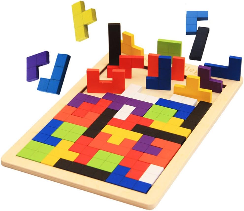 DOYIFun Wooden Puzzle Building Blocks Tangram Jigsaw Puzzle Brain Teasers Toy Colorful Wood Puzzles Intelligence, Educational Gift for Kids (40 Pcs)
