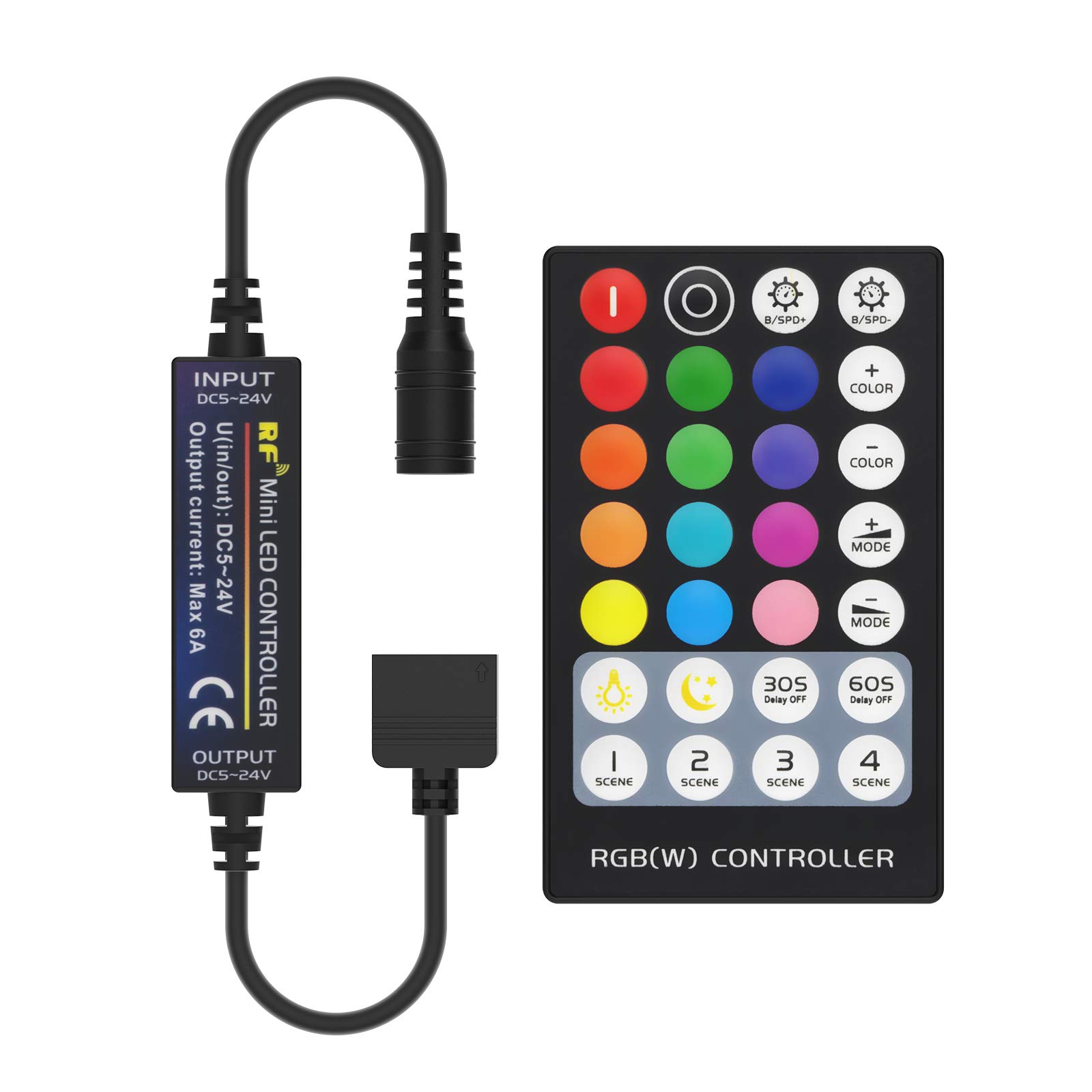 BTF-LIGHTING Mini 5 PIN RGBW 5050 RGB+White RF Remote Controller 28 Keys for RGBW LED Strips DC12V/DC24V Adjust Speed/Brightness/Color/Scene