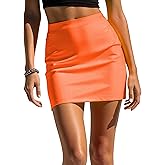 YumiDay Faux Leather Mini Skirt, Womens Skort Bodycon Elastic Waistband Above The Knee Clubwear