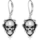 VONALA Skull Earrings 925 Sterling Silver Skeleton Dangle Earrings Gothic Punk Jewelry for Women Men