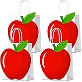 24 PCS Back to School Gift Bags Teacher Gifts Bulk Paper Bags Apple Gift Bags Teacher Appreciation Gift Red Apple Bag with Handle for Teacher Student Graduation School Exchange Supplies Thank You Party Favors