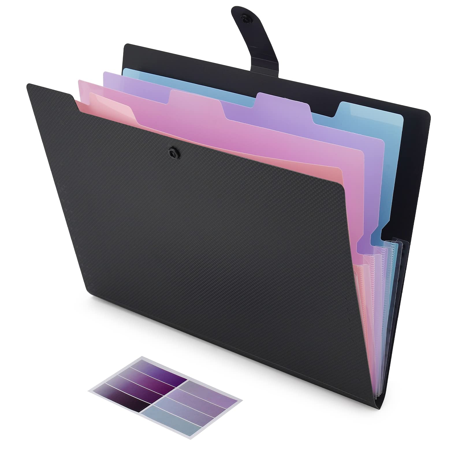 NAFY Colorful Expanding File Folder, 5 Pockets Folder with Colored Labels Portable Weave Pattern Accordion File Folder A4 Letter Size Project Organizer Document Folder for Office School (Black)