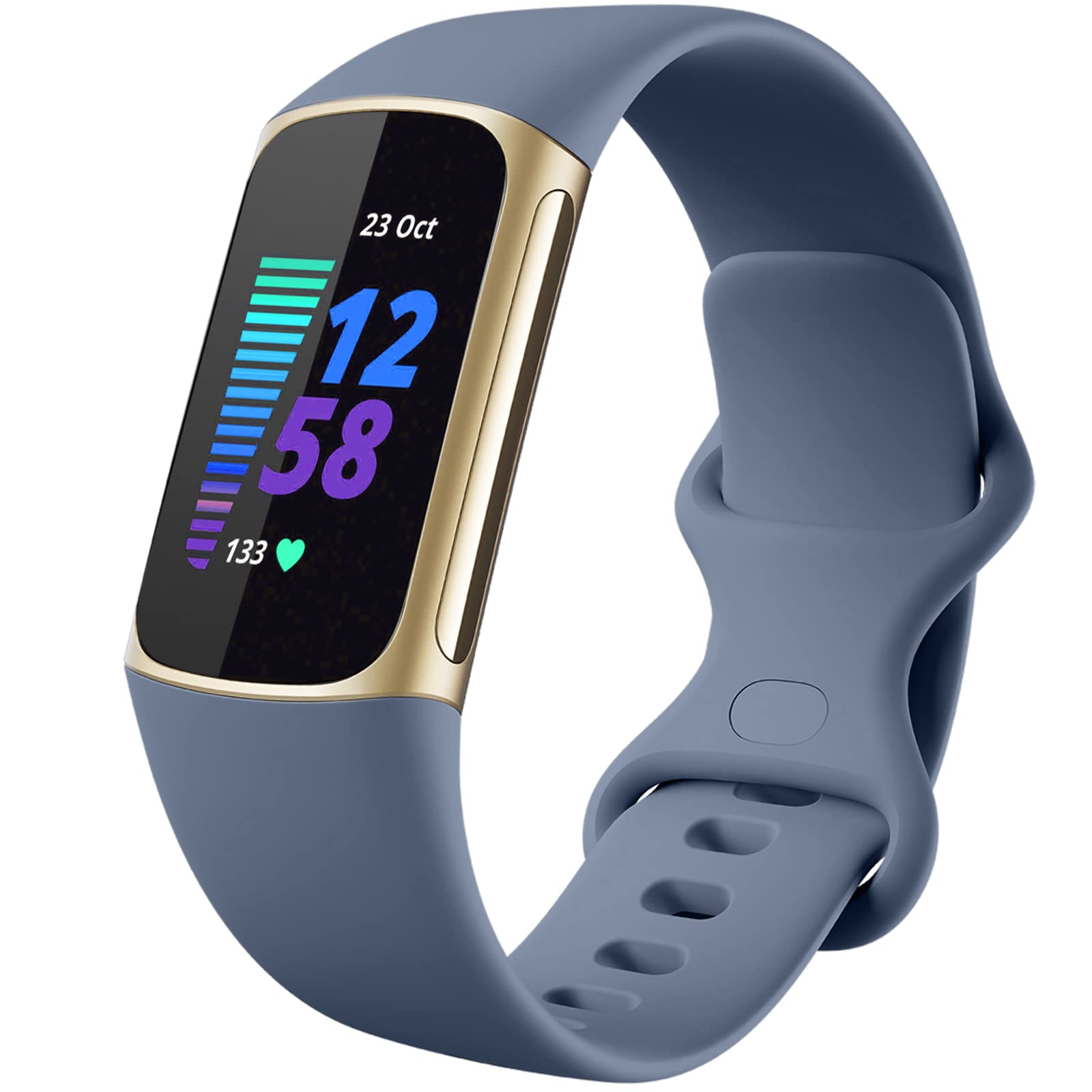 Dirrelo Compatible with Fitbit Charge 5 Strap - Fitbit Charge 6 Strap for Women Men, Soft Silicone Replacement, Sport Waterproof Adjustable Wristband for Charge 5 6,Small BlueGray